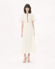 Midi Dress In Fleurs à Jours Cotton