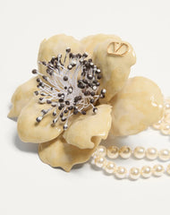 Valentino Fleur Lumineuse Necklace In Metal, Enamel, Pearls And Fabric