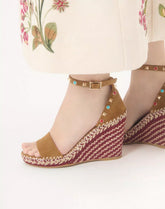 Rockstud Double Wedge Sandal In Split Leather With Cabochon Stones 105Mm