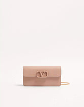 VLogo Signature Grainy Calfskin Wallet With Chain