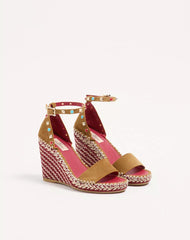 Rockstud Double Wedge Sandal In Split Leather With Cabochon Stones 105Mm