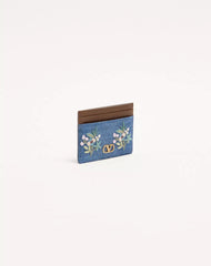 Valentino Garavani VLogo Signature Card Holder In Denim With Floral Embroidery