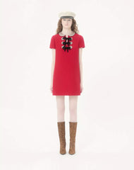 Embroidered Crepe Couture Short Dress