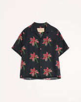 Valentino Linen Bowling Shirt With Papier Floral Print