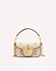 Valentino Garavani Locò Small Linen Shoulder Bag With Embroidery