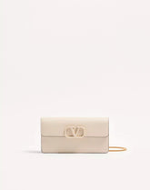 VLogo Signature Grainy Calfskin Wallet With Chain