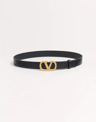 VLogo Signature Belt In Shiny Calfskin With Crystals 30 Mm