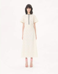 Midi Dress In Fleurs à Jours Cotton
