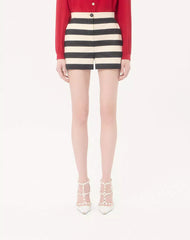 Cotton Satin Shorts With Maxi Barré Stripe