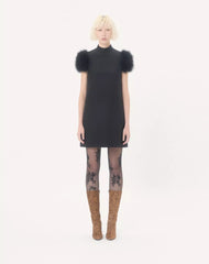 Short Crepe Couture Dress With Feathers