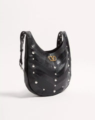 Valentino Garavani Hoboho Hobo Bag In Chevron-Patterned Nappa Leather With Studs