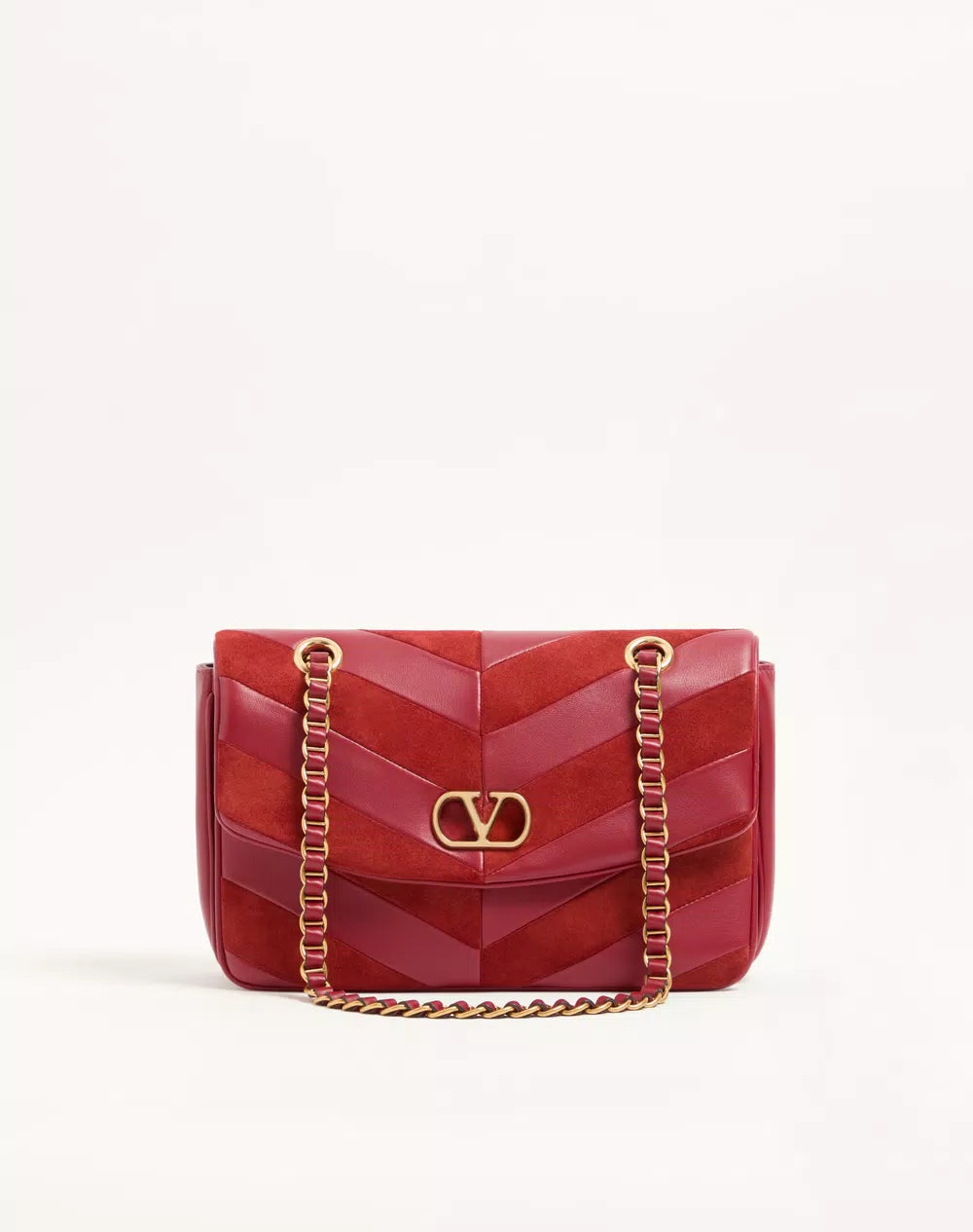Valentino Garavani Djuna Medium Chain Bag In Suede And Nappa With Chevron Pattern