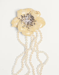 Fleur Lumineuse Necklace In Metal, Enamel, Pearls And Fabric