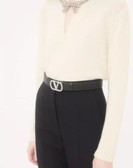 VLogo Signature Belt In Shiny Calfskin With Crystals 30 Mm