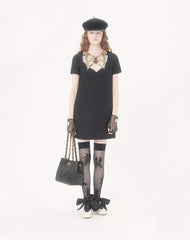 EMBROIDERED CREPE COUTURE SHORT DRESS