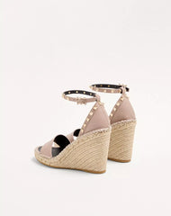 Double Rockstud Grainy Calfskin Wedge Sandal 105 Mm