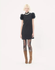 Short Crepe Couture Dress With Feathers