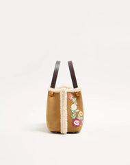 Valentino Garavani Small Shopping Bag In Embroidered Suede With Sheepskin Lining