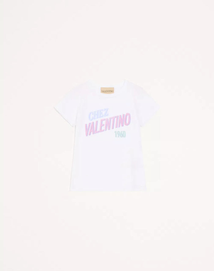 Cotton Jersey T-Shirt With Chez Valentino 1960 Print