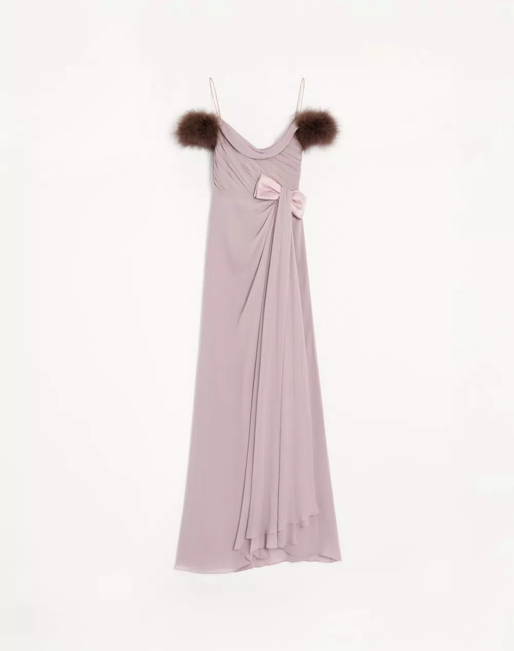 Long Dress In Light Georgette With Feathers