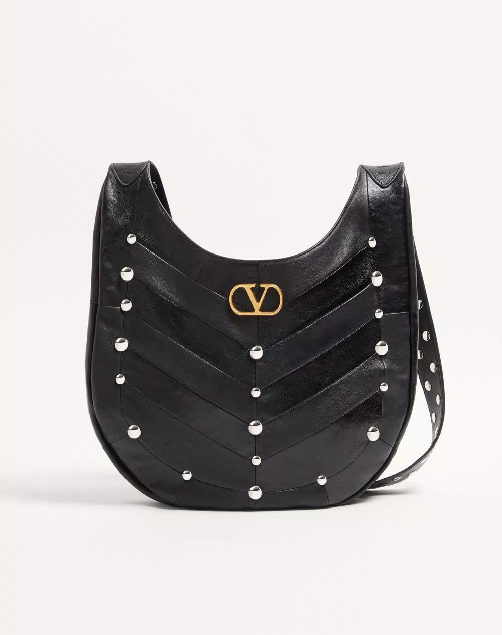 Valentino Garavani Hoboho Hobo Bag In Chevron-Patterned Nappa Leather With Studs