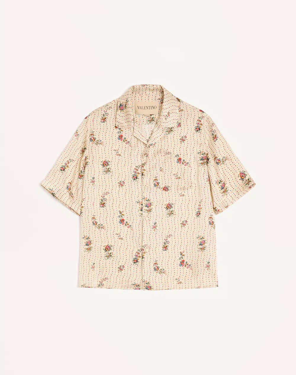 Valentino Silk Bowling Shirt With Papier Floral Print