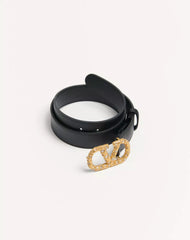 VLogo Signature Belt In Shiny Calfskin With Crystals 30 Mm