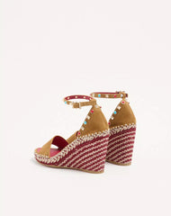 Rockstud Double Wedge Sandal In Split Leather With Cabochon Stones 105Mm