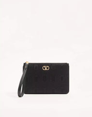 VLogo Signature Clutch In MoirÃ© Fabric With Jewel Logo.