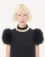 Short Crepe Couture Dress With Feathers