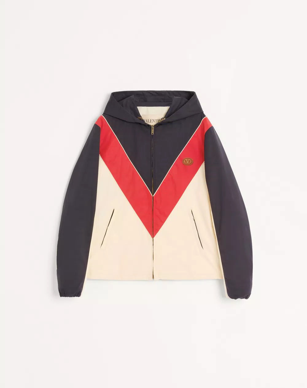 Nylon Hooded Windbreaker With VLogo Patch