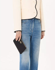 VLogo Signature Clutch In MoirÃ© Fabric With Jewel Logo.