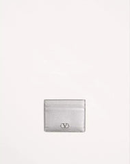 VLogo Signature Cardholder In Laminated Grainy Calfskin
