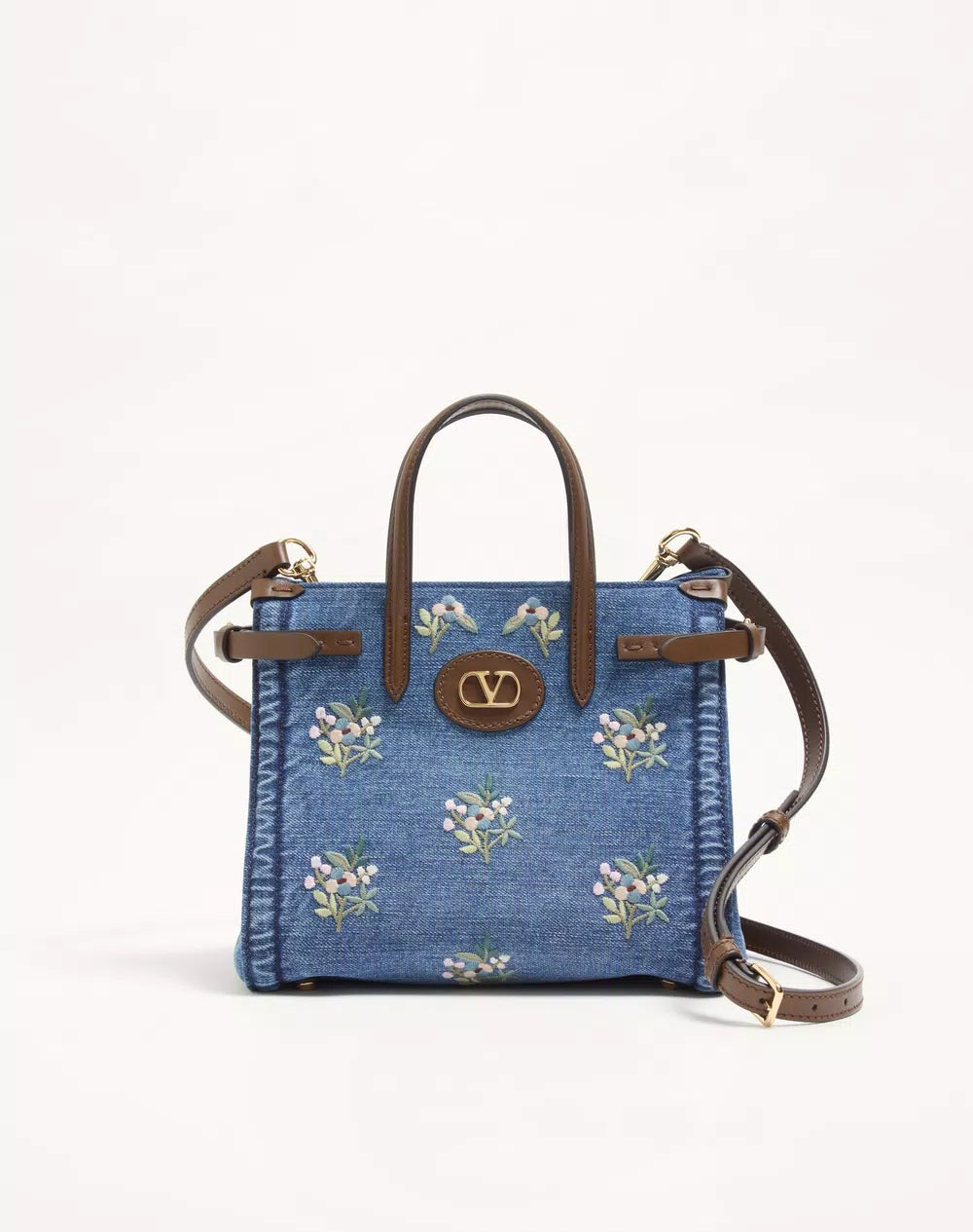 Valentino Garavani Antibes Small Embroidered Denim Shopping Bag