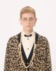 Valentino Wool Cardigan With Fauve Eclat Animal Print Jacquard