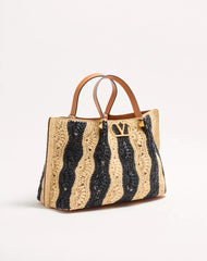 Valentino Garavani Medium Raffia Shopping Bag With Wave Motif.