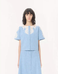 Light Blue Embroidered Denim Shirt