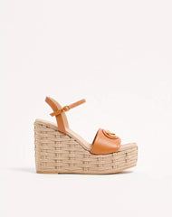 VLogo Signature Wedge Sandal In Grainy Calfskin 120Mm