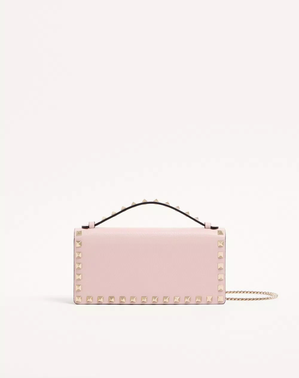 Rockstud Wallet With Chain In Grainy Calfskin