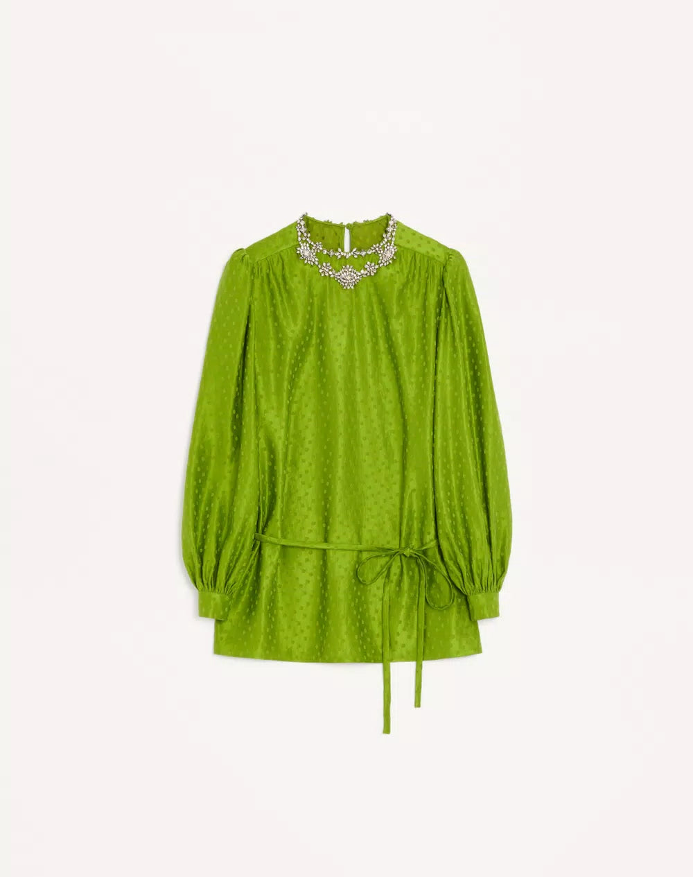 Embroidered Silk-Linen Plus De Pois Jacquard Top