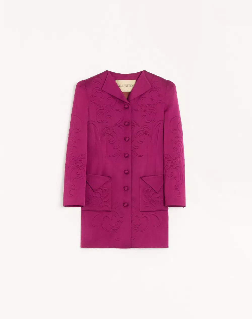 Embroidered Satin Cady Caban Coat
