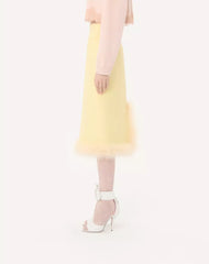 Crepe Couture Midi Skirt with Feathers