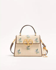 Valentino Garavani Vsling Small Handbag In Linen With Embroidery