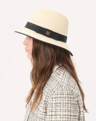 VLogo Signature Straw Hat With MoirÃ© Ribbon