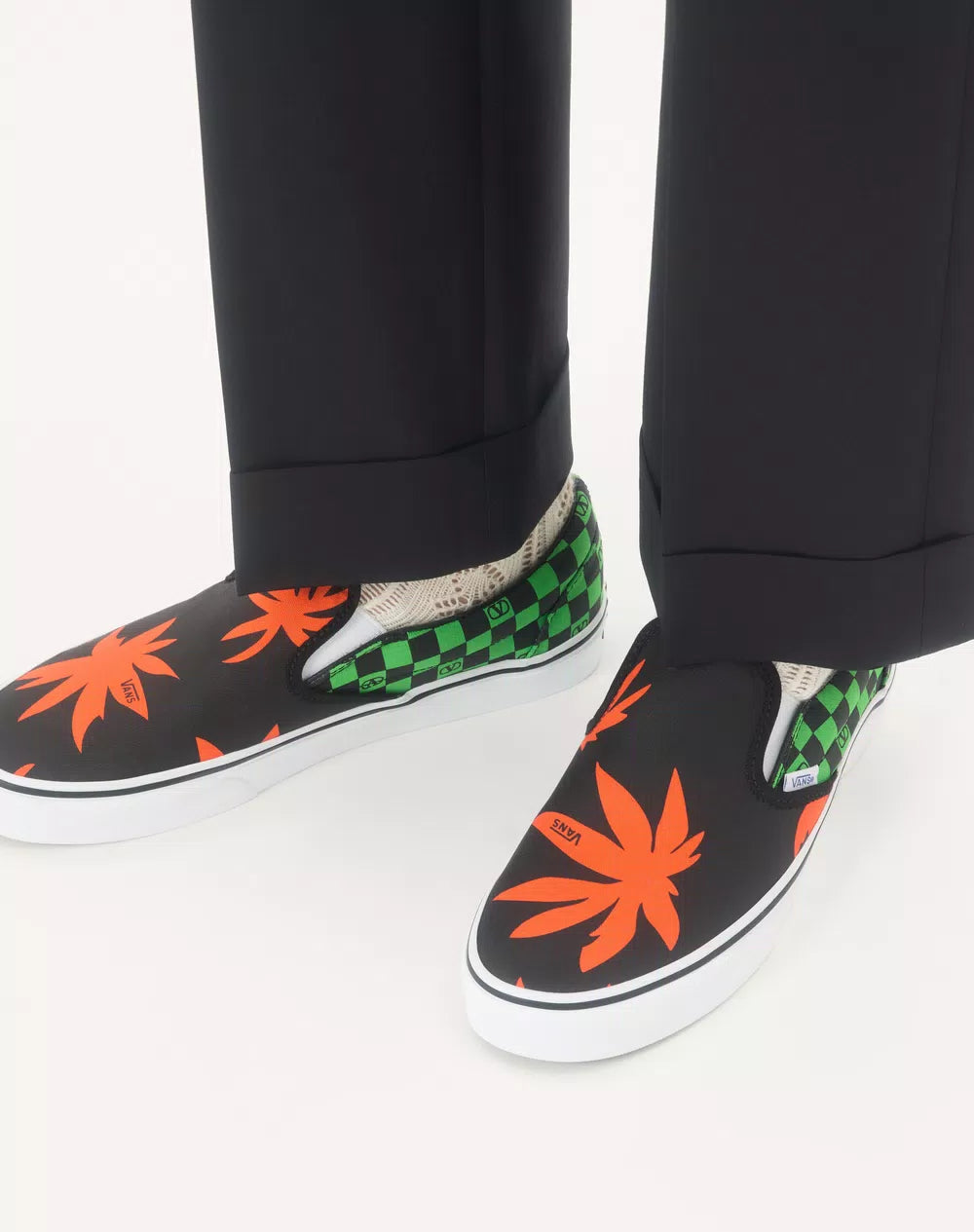 Valentino Garavani And Vans Slip-On Fabric Trainer With VLogo Checkerboard Print And Tropical Leaves Print