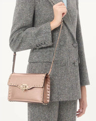 Valentino Garavani Rockstud Small Crossbody Bag In Laminated Grainy Calfskin Leather