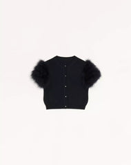 Wool Knit Cardigan With Feathers