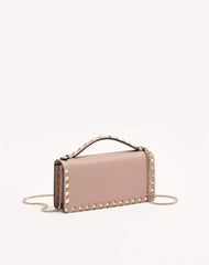 Rockstud Wallet With Chain In Grainy Calfskin