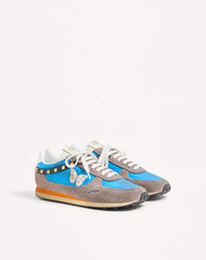Stud Up Sneaker in Split Leather and Nylon with Butterfly Embroidery