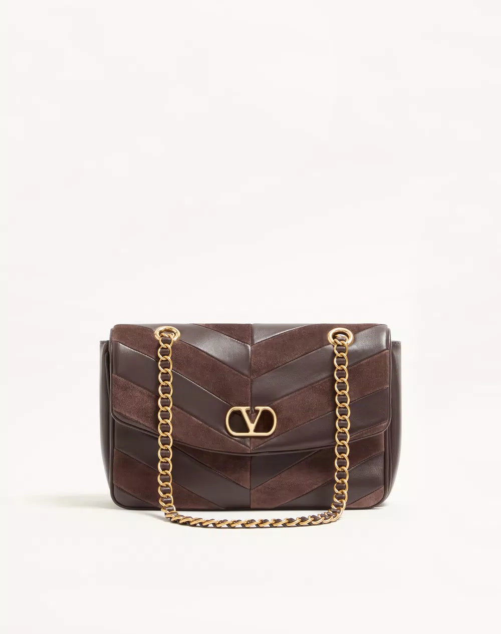 Valentino Garavani Djuna Medium Chain Bag In Suede And Nappa With Chevron Pattern